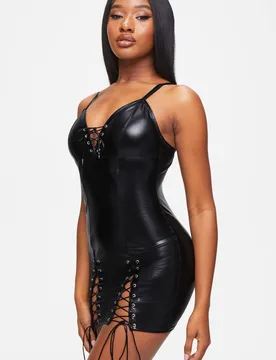 Saskia PU Lace Up Zip Through Back Erotic Mini Dress - Black - Size: 2XL - Ann Summers - FashionsVida