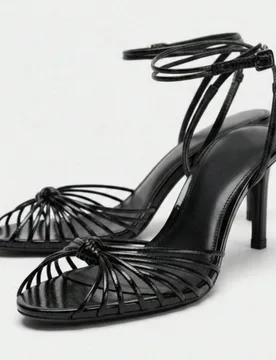 Sandalias de tacón alto de aguja con decoración de nudo chapado en metal dorado para mujer, primavera/verano 2026 - Shein - FashionsVida