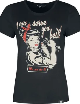 Rockabilly T-Shirt - I Can Serve You - XS - für Damen - Größe XS - schwarz - Frauen - female - Queen Kerosin - FashionsVida
