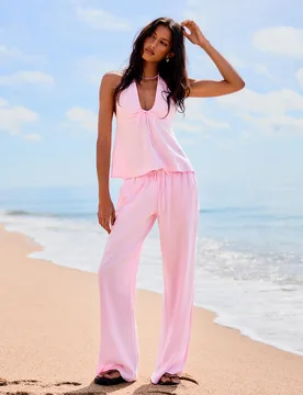 Pantalon À Taille Élastique S Rose - Bershka - FashionsVida