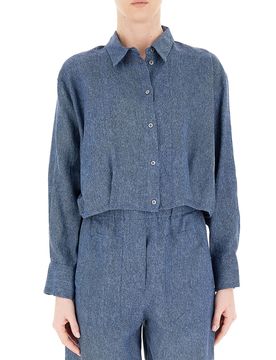 Camicia cropped lino BLU 44