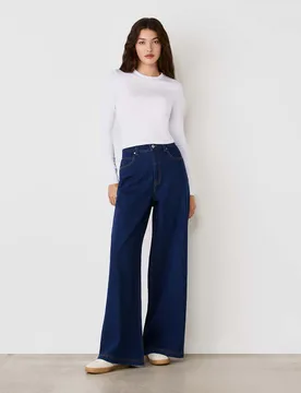 High Waisted Wide Leg Jeans Blue Denim female - Finery London - FashionsVida