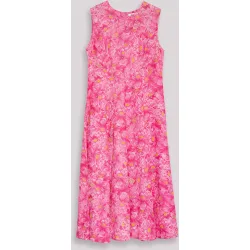 Vestido midi recto con bordado ornamental y sin mangas
