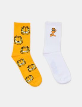 Calze Lunghe con Stampa e Ricamo Garfield 2 Pezzi - multicolor