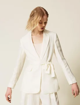 Blazer en lin mélangé avec ceinture - TWINSET - FashionsVida