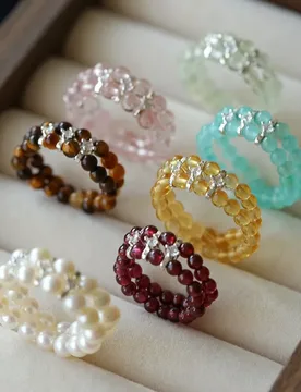 Sugar Color Natural Stone Elastic Ring for Women, Strawberry Stone Tiger Eye Stone Ring Double Row Strand Finger Ring - Aliexpress - FashionsVida
