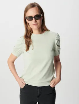 Camiseta de mujer brillante con mangas fruncidas - IKKS - FashionsVida