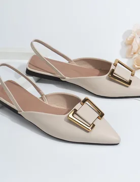 Bailarinas de punta metálica con tira trasera, color camel, elegantes y de unicolor para mujer - Shein - FashionsVida