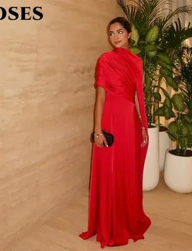 ROSES Red Beach Party Dresses Asymmetric Draped Evening Dresses with Cape Sleeve فساتين السهرة for Women Customized - Aliexpress - FashionsVida