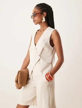 Womens Tailored Asymmetrical Placket Detail Waistcoat Co-Ord In Birch Cream - Size Eu 34 - Vila - FashionsVida