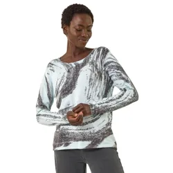 Womens Abstract Knit Jumper - Light Blue - Size 12 Uk