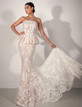 Mermaid Wedding Dresses Lace Sequined Strapless Bridal Gown Ruffles Elegant Party Dress robe de mariée Customized - Aliexpress - FashionsVida