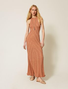 Robe longue en maille de lin et lurex