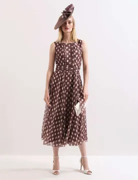 Spot Print Bow Detail Midi Skater Dress Brown Mix female - Phase Eight - FashionsVida