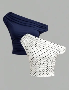Conjunto de 2 piezas para niñas y adolescentes: vestido de verano con lunares negros y blancos + camiseta de punto azul oscuro con cuello cuadrado, v - Shein - FashionsVida