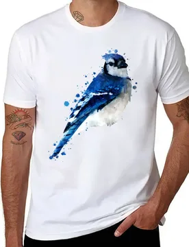 Dramabite Watercolor blue jay bird T-Shirt mens graphic t shirts t shirt for man 100 percent cotton T-Shirt - Aliexpress - FashionsVida