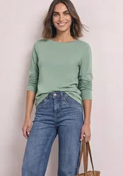 Langarm Shirt mit U-Boot-Ausschnitt female Grün