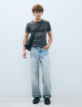 Jeans Straight Fit Wide 46 Bleu Lavé