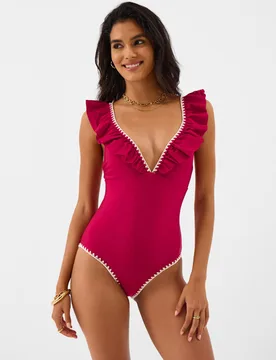 Padded Frill V-Neck Swimsuit Red female - Accessorize - FashionsVida