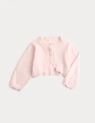 Pure Cotton Scallop Edge Cardigan (0-3 Yrs) Pink Female