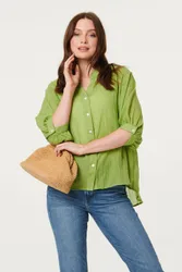 Women's Collarless Button Back 3/4 Sleeve Blouse in Green Size: 16 - Green - Size: 16