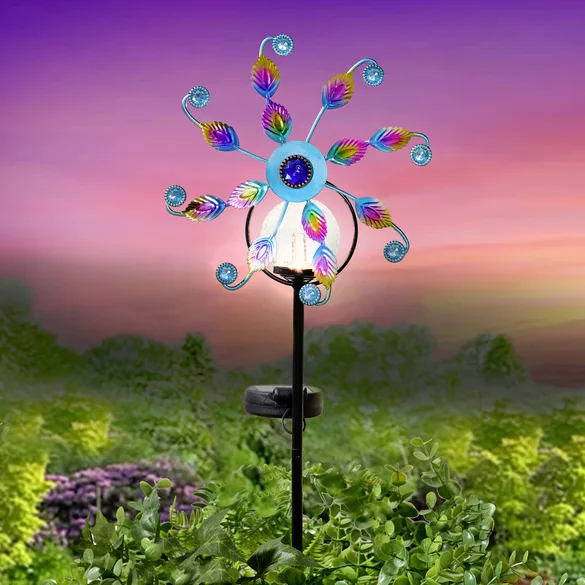 Gartenstecker Windspiel "Pfau" mit Solarleuchte - 3Pagen - FashionsVida