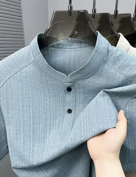 Summer Men's Fashion Casual Notched Collar Silk Quick-Dry Body-Short Shirt Polo Shirt - Aliexpress - FashionsVida