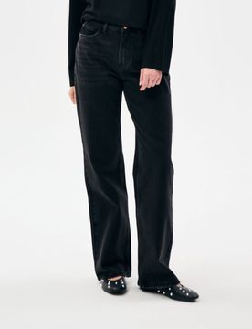 Jeans a gamba larga a vita alta - nero