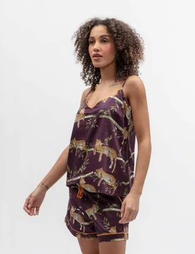 Cotton Modal Leopard Print Cami Top Plum female - Cyberjammies - FashionsVida