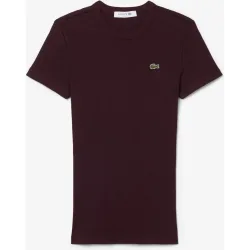 Camiseta de mujer de canalé de algodón de corte ajustado de manga corta