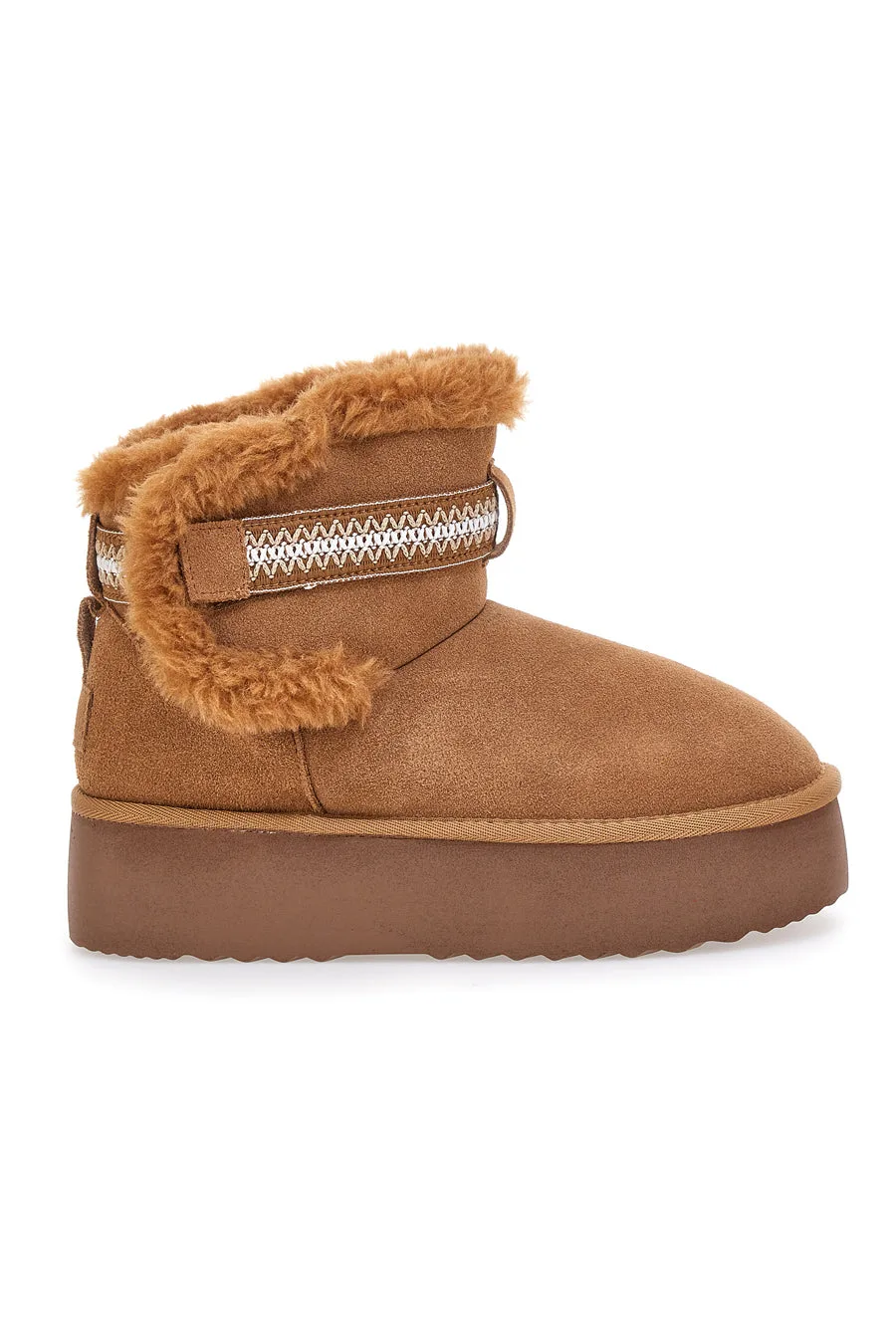Stivaletti pantofole camel con pelo e suola platform L1264 37 - MON DIEU - FashionsVida