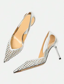 Tacones de aguja de mujer con malla transpirable, glamorosos, de moda, sexy, para fiestas, bodas y versátiles, con aplicaciones de rhinestones - Shein - FashionsVida