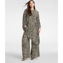 Pantalones de mujer palazzo estampados en viscosa cremallera lateral y bolsillos diagonales