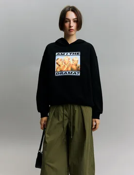 Sweat Cardi B Capuche Imprimé M Noir - Bershka - FashionsVida