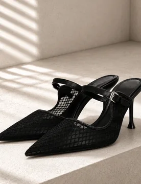 Women's Black Pointed Toe Stiletto Mules Breathable Mesh Buckle Strap Slingback High Heels Elegant Office Party Dress Shoes - Aliexpress - FashionsVida