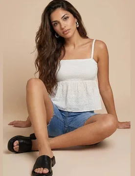 Women's Shirred Brodiery Top in Cream Size: 10 - Cream - Size: 10 - Urban Bliss - FashionsVida