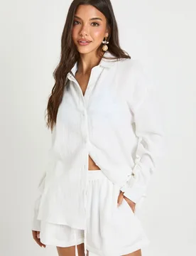 Womens Oversized Long Sleeve Shirt - White - Boohoo - FashionsVida