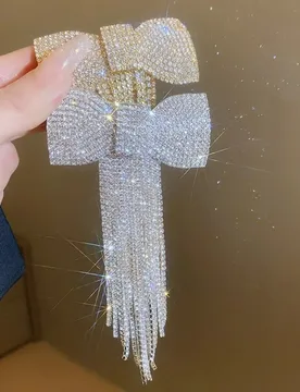 New Rhinestone Bow Fringe Hairpin Temperament Light Luxury Long Tassel Rhinestone Hairpin Bow Hair Clip Women - Aliexpress - FashionsVida