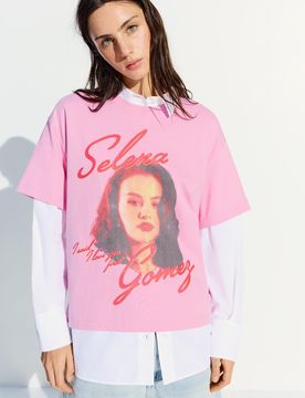 T-Shirt Selena Gomez Manches Courtes Imprimé Xs Rose
