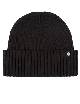 Mens and Women's 1 Pack Heat Holders Lite Ashwood Ribbed Turnover Hat Black One Size - Black - Size: One Size - SockShop - FashionsVida