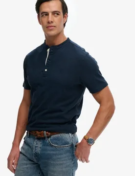 Superdry Herren Klassisches Henley-t-shirt aus Baumwolle und Leinen Navy - Größe: XL - 39.99 - FashionsVida