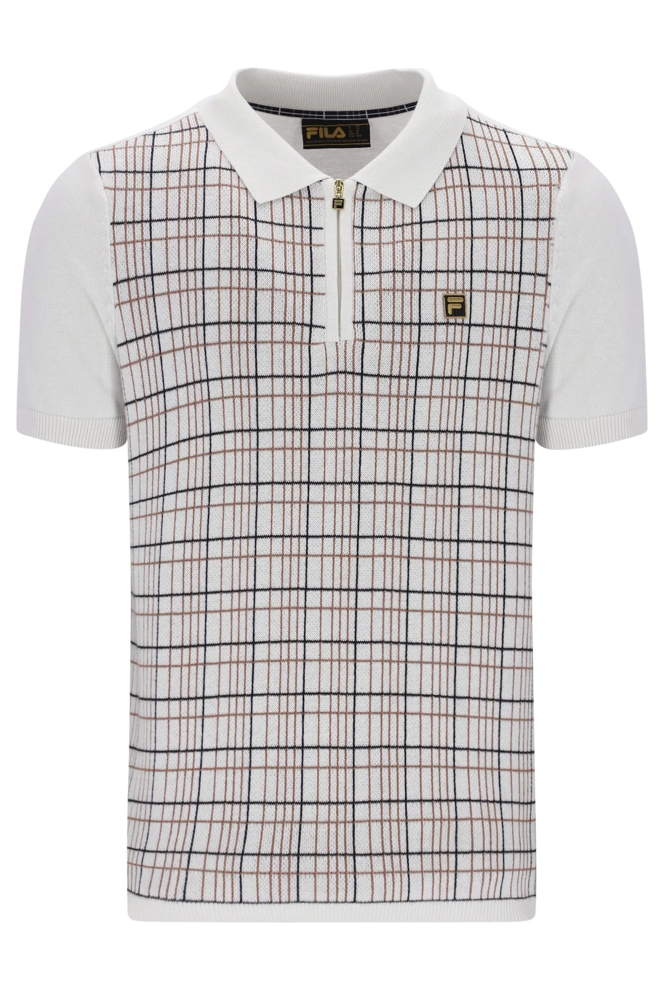 White Down Enzo Knitted Check Zip Polo - XS - FILA - FashionsVida