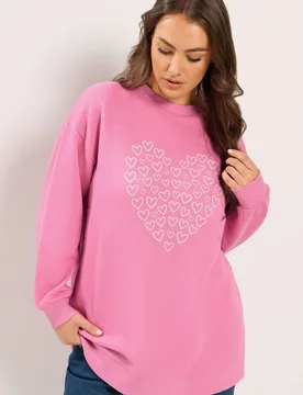 Women's Heart Printed Sweatshirt in Pink Size: 20 - Pink - Size: 20 - Yours - FashionsVida