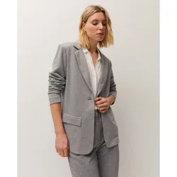 Blazer confort de mujer con cuello de solapa y manga larga, confeccionada en tejido de espiga