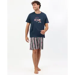 Pijama corto de hombre de punto de color