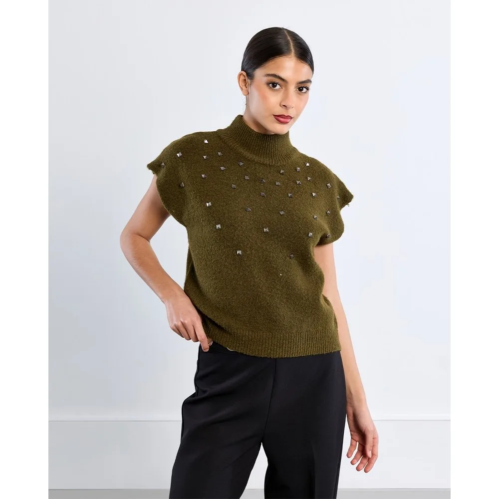 Jersey de mujer de manga corta detalle tachuelas - Lili Sidonio - FashionsVida
