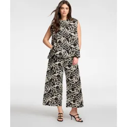 Pantalones de mujer de voile bordados ajuste regular con cierre de cremallera