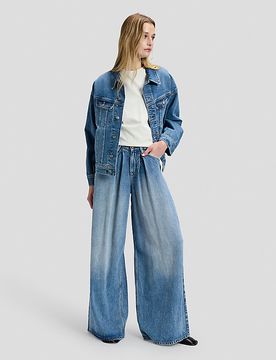 Wide Leg Pleated Jean Preppy Blue Größe 30x33 female