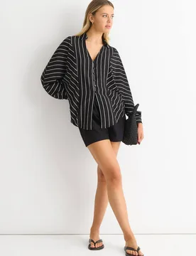 Women's Black Long Sleeve Batwing Stripe Shirt Size: 14 - Black - Size: 14 - Gini London - FashionsVida
