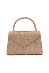 Glitter Envelope Style Top-Handle Clutch Bag with Chain Strap - Rose Gold - Size: One Size